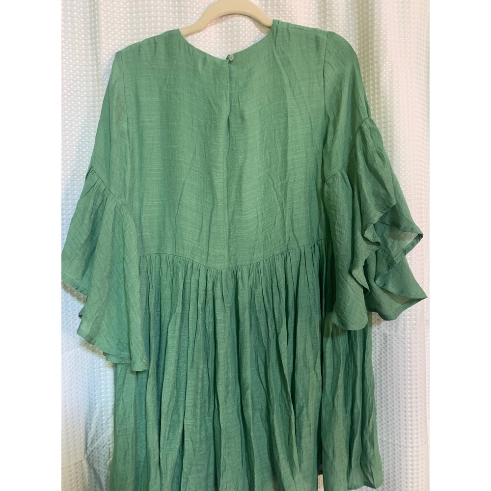 Umgee USA Green Floral Embroidered Boho Tunic Top Ruffle Bell Sleeve Medium - Picture 6 of 8